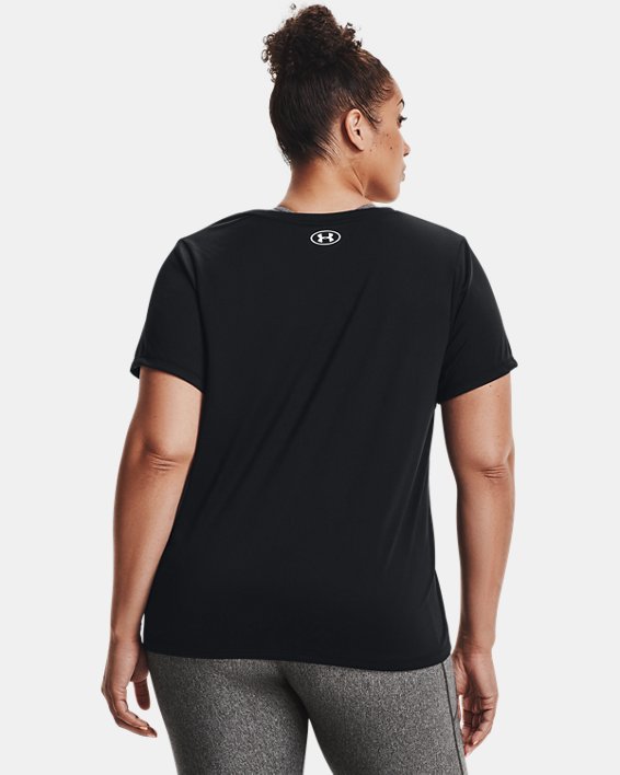 Dames T-shirt UA Tech™ met V-hals en korte mouwen, Black, pdpMainDesktop image number 1